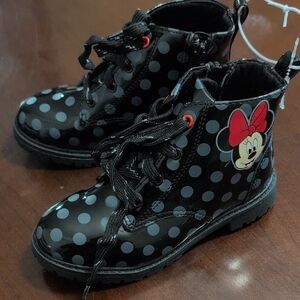 Disney Minnie Mouse Black Boots with Gray Dots
